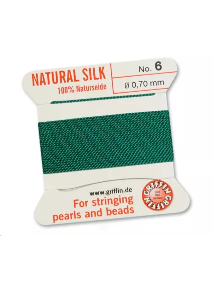 Fil de soie 0.7 mm emeraude   Fil de soie naturelle No. 6 diamètre 0.7 mm- 1