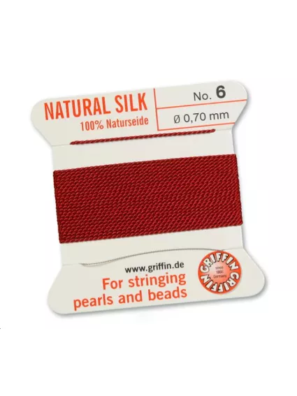 Fil de soie 0.7 mm grenat   Fil de soie naturelle No. 6 diamètre 0.7 mm- 1