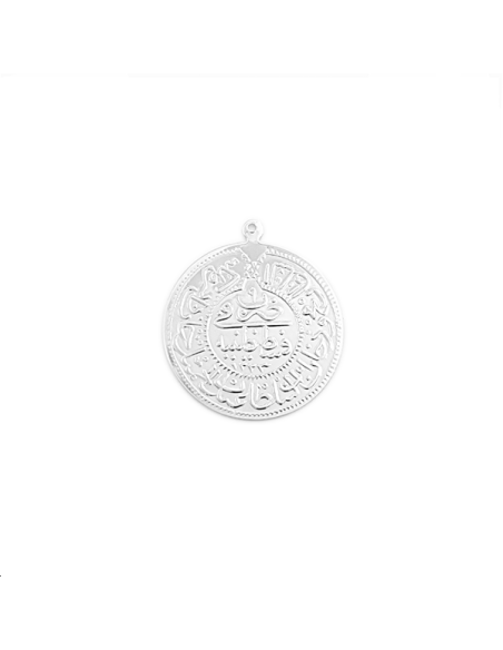 Médaille arabe 30mm plaqué argent  Pendentifs- 1