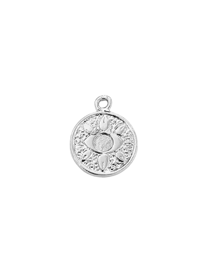 Pendentif rond décor œil plaqué argent