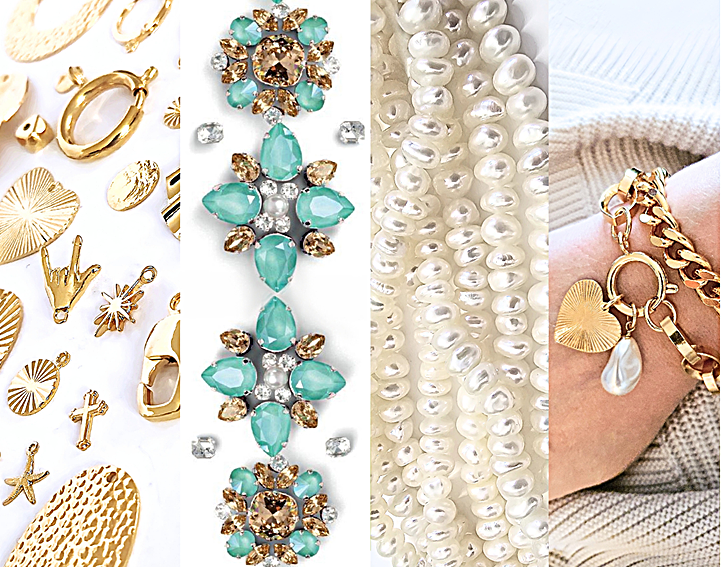 Composants haut de gamme pour bijoux fantaisie : appr&ecirc;ts dor&eacute;s, perles, cha&icirc;nes et cr&eacute;ations mont&eacute;es par Pearl Access